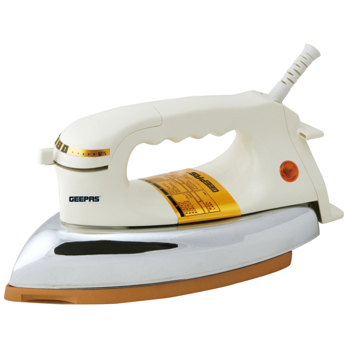 Geepas Automatic Dry Iron GDI2780 | 1200W Heavyweight Iron with 60 Microns Nonstick Golden Teflon Soleplate, Temperature Dial, Safe Handle, All Fabrics, 2Year Warranty