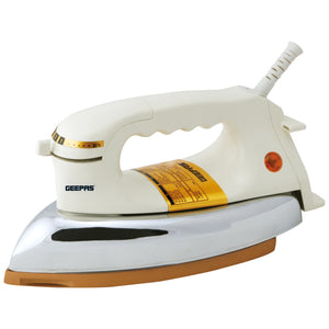 Geepas Automatic Dry Iron GDI2780 | 1200W Heavyweight Iron with 60 Microns Nonstick Golden Teflon Soleplate, Temperature Dial, Safe Handle, All Fabrics, 2Year Warranty