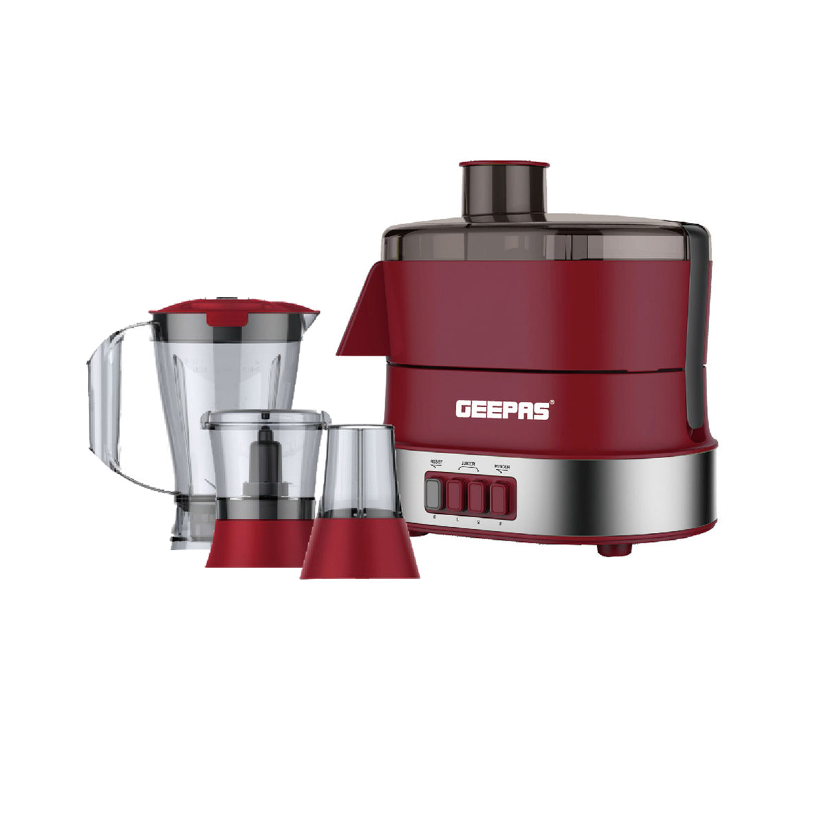 Geepas GSB9990 4-in-1 Food Processor - Electric Blender Juicer, 2-Speed with Pulse Function & Safety Interlock |Juicer, Blender & Coffee Mill Included