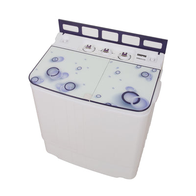 Geepas GSWM6473-3.5K Semi Automatic Mini Washing Machine | 3.5kg Wash / 1kg Spin Capacity |  360W Motor |  Tempered Glass Cover | Dual Water Inlet & Modern Design