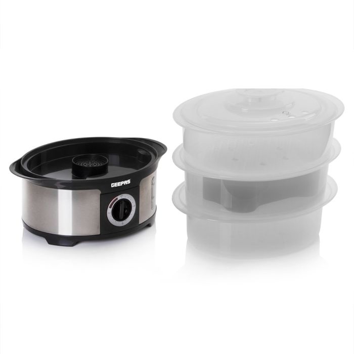 Geepas GFS63025UK Food Steamer 12L Capacity - 3 Tiers | 75 Minutes Timer | Stainless Steel Housing | Makes Healthy Food, Meat, Fish & Steam | 2 Year Warranty