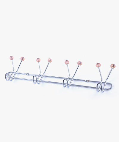 Royalford RF1427 4 Hooks Metal Hanger| wall mounted, durable storage rack with sturdy metal build| chrome finish, and rounded tips, ideal for dress, and home use|