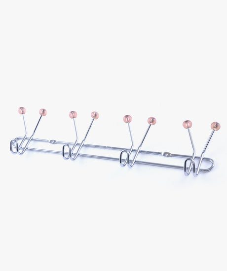 Royalford RF1427 4 Hooks Metal Hanger| wall mounted, durable storage rack with sturdy metal build| chrome finish, and rounded tips, ideal for dress, and home use|
