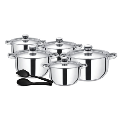 Royalford Stainless Steel Induction Safe 12PC Casserole RF9352/Saucepan Pots with Lid, and Nylon Slotted Turner - Induction Safe Non-Stick Cookware Set - Riveted Handles