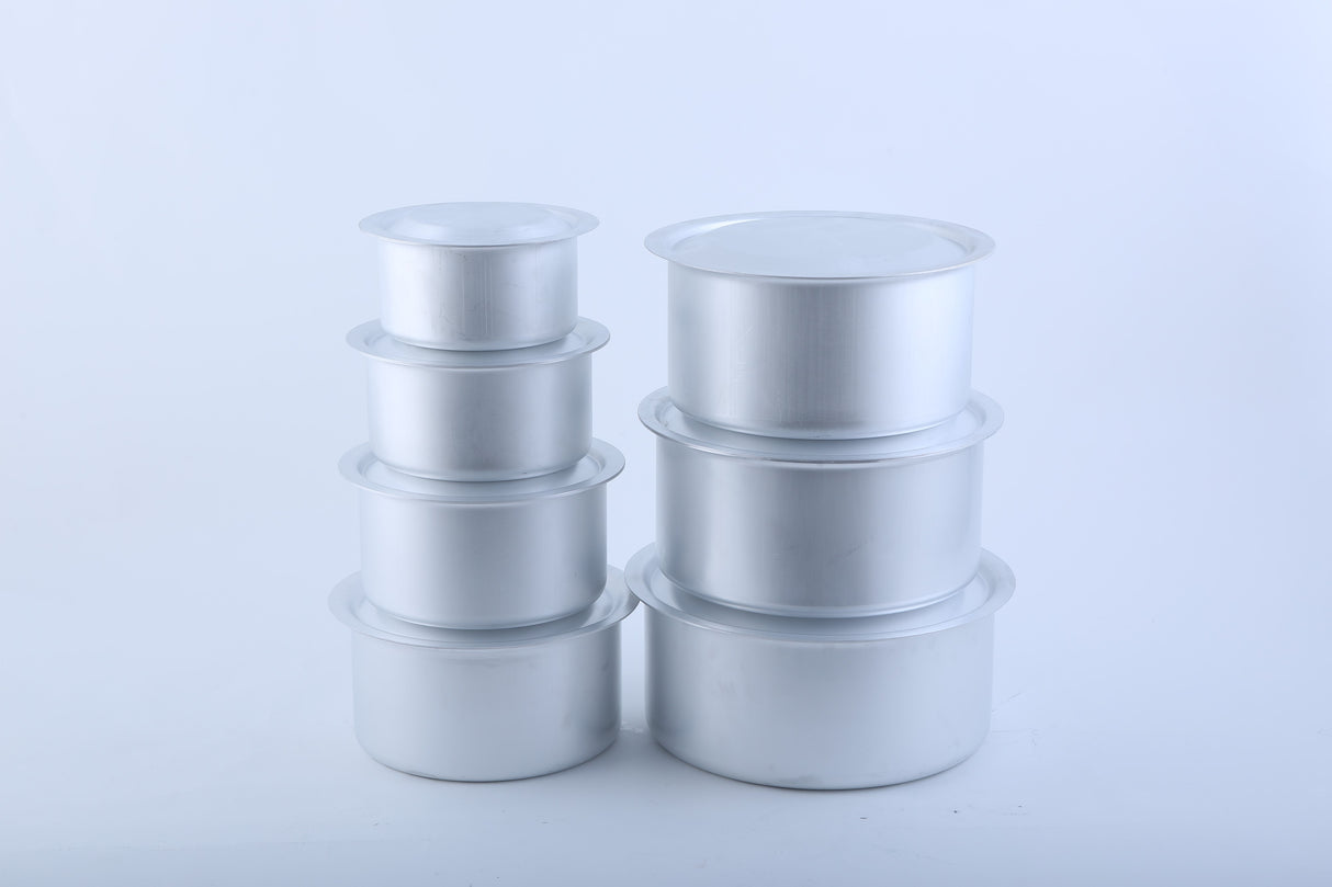 Royalford RF8989 7-Piece Aluminium Casserole Pot Set with Lids | 14cm, 16cm, 18cm, 20cm, 22cm, 24cm & 26cm | 100% food-grade virgin aluminium |Excellent heat conductivity