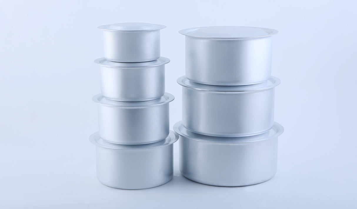 Royalford RF8989 7-Piece Aluminium Casserole Pot Set with Lids | 14cm, 16cm, 18cm, 20cm, 22cm, 24cm & 26cm | 100% food-grade virgin aluminium |Excellent heat conductivity