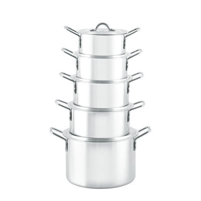 Royalford RF8990 5-Piece Aluminium Casserole Pot Set with Lids & Handles |  22cm, 24cm, 26cm, 28cm & 30cm | 100% food-grade virgin aluminium | Lightweight yet durable