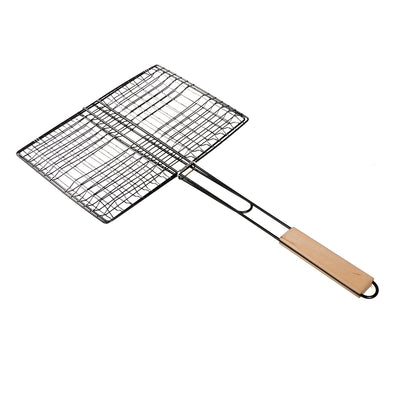Royalford RF9394 Barbecue | Grill 33×23cm Size | Durable Metal BBQ Grill Basket | Heat Resistant Wooden Handle | Perfect for Outdoor BBQ Grilling, Fish, Meat & Vegetables