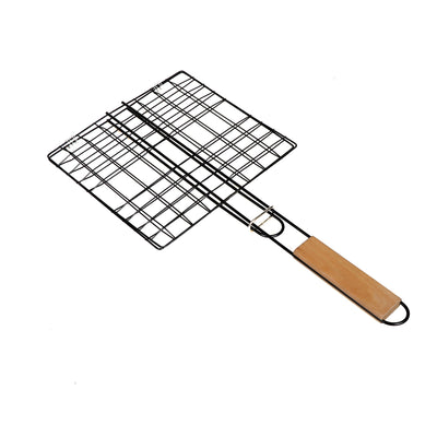 Royalford RF9395 Barbecue Grill | 23×20cm size  | Metal BBQ Grill Basket | Heat-Resistant Wooden Handle for Grilling Fish, Meat, Vegetables & Outdoor BBQ Cooking