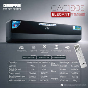 GEEPAS GAC1805 18000 BTU Full DC Dual Inverter AC | T3 Compressor| Hot & Cold Function | Wi-Fi Control |Low Noise Operation | R410A Refrigerant |Convenient Remote Control