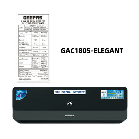 GEEPAS GAC1805 18000 BTU Full DC Dual Inverter AC | T3 Compressor| Hot & Cold Function | Wi-Fi Control |Low Noise Operation | R410A Refrigerant |Convenient Remote Control