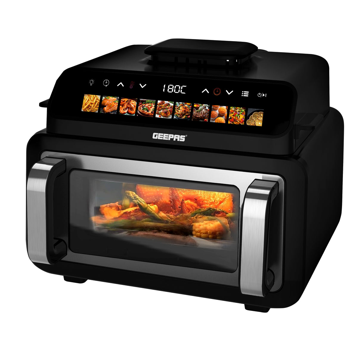 Geepas GAF37554 10.5L Double Heating Air Fryer | 2100W Power | 3-in-1 Cooking System| Adjustable Temperature | Dual Cooking Zones| Rapid Air Technology| Digital Controls