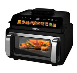 Geepas GAF37554 10.5L Double Heating Air Fryer | 2100W Power | 3-in-1 Cooking System| Adjustable Temperature | Dual Cooking Zones| Rapid Air Technology| Digital Controls
