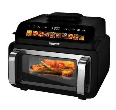 Geepas GAF37554 10.5L Double Heating Air Fryer | 2100W Power | 3-in-1 Cooking System| Adjustable Temperature | Dual Cooking Zones| Rapid Air Technology| Digital Controls