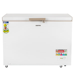 Geepas GCF4106WAH  Chest Freezer | 410L Capacity| 180W Power Efficient Freezer| LED Light |Lock & Key| Adjustable Thermostat|  High-Efficiency Cooling| 1-Year Warranty|