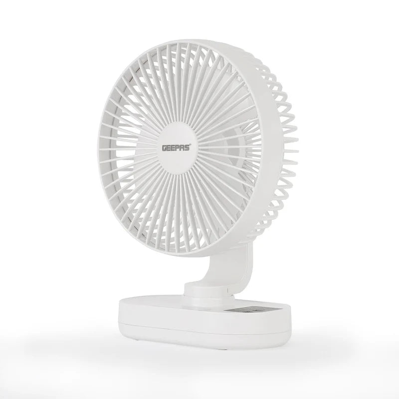 Geepas GF21157 8-Inch Rechargeable Fan with LED Night Light |Features 3-speed control |9-hour runtime |lithium battery |3 Blade Fan with Adjustable Head| portable design