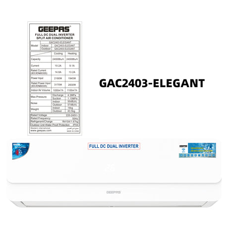 GEEPAS GAC2403 24000 BTU Full DC Dual Inverter AC | T3 Compressor | Hot & Cold Function | Wi-Fi Control | Low Noise Operation | R410A Refrigerant | Remote Control