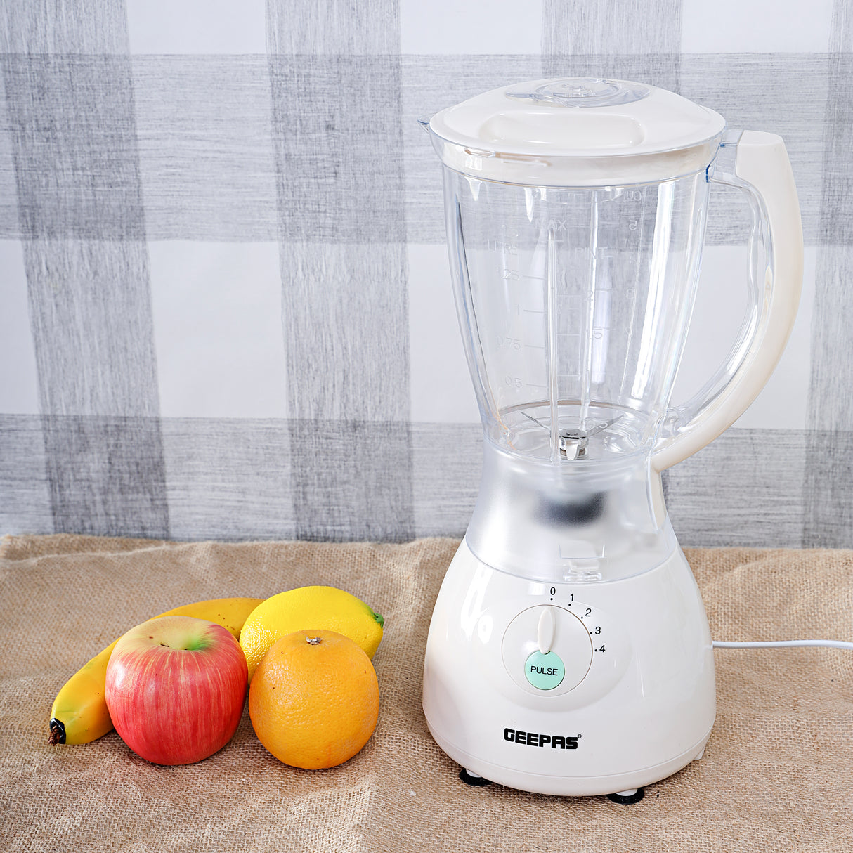 Geepas GSB5484 2-in-1 Blender | 400W| Overheat Protection | 1.5L Capacity Jar & Coffee Grinder| Stainless Steel Blades| 4-Speed Control |Pulse Function| 2 Years Warranty