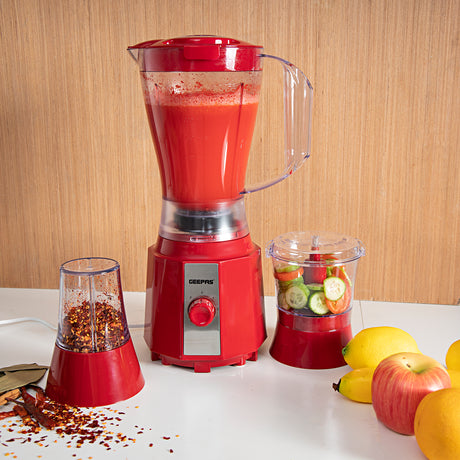 Geepas 3-in-1 Juicer GSB9891 | 1500ml Blender Jar |400W Motor |Stainless Steel Blades | 2 Speed Control with Pulse | Ice Crusher, Chopper, Coffee Grinder & Smoothie Maker