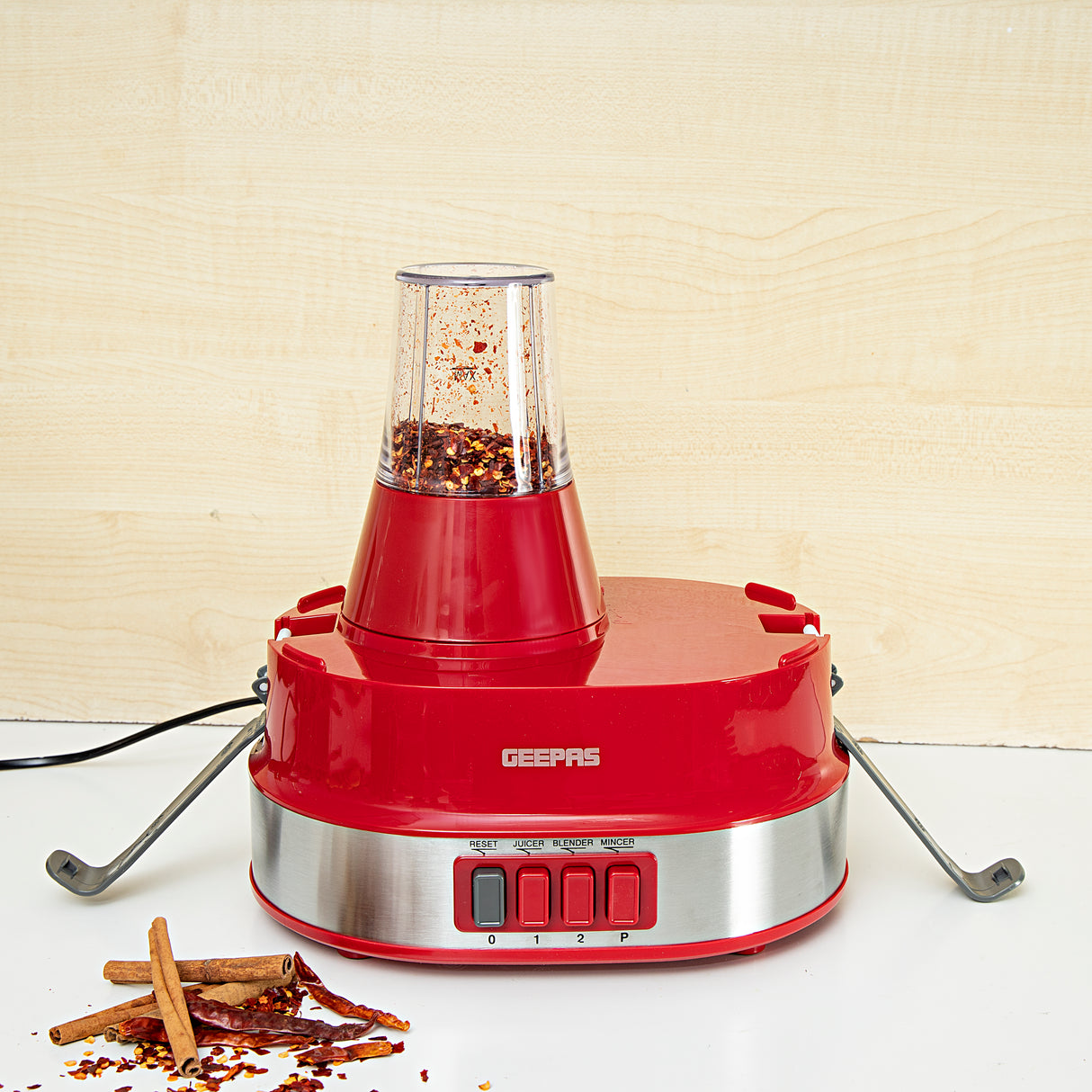 Geepas GSB9990 4-in-1 Food Processor Electric Blender & Juicer | 2 Speed with Pulse & Safety Interlock| Multi-Functional  Juicer & Blender| Coffee Grinder & Mill Included