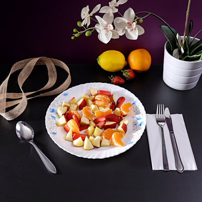 Royalford RF5678 Floral Serving Plate| elegant blue floral design & durable construction| spacious surface, perfect for serving meals, snacks, & desserts daily|