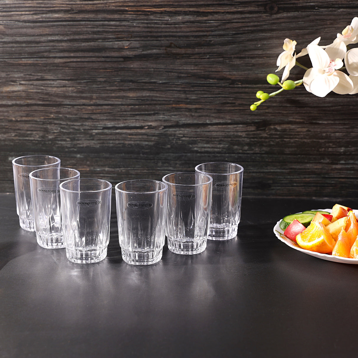Royalford RF4269 6 Pcs Glass Tumblers Set| Transparent Drinking Glasses & Durable Clear Water Juice Beverage Glass Set| Sturdy Base for Home Kitchen Everyday Use|
