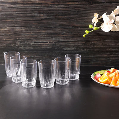 Royalford RF4269 6 Pcs Glass Tumblers Set| Transparent Drinking Glasses & Durable Clear Water Juice Beverage Glass Set| Sturdy Base for Home Kitchen Everyday Use|