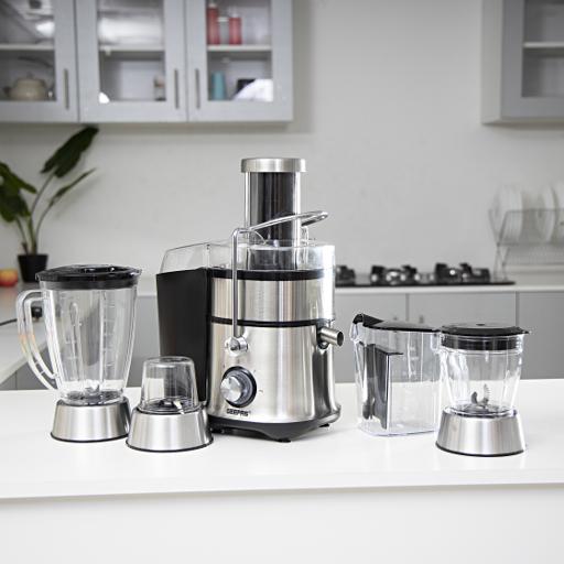 Geepas GSB5451 4 in 1 Juicer & Blender| 800W Stainless Steel Body| Wide Feeding Tube| 2 Speed + Pulse| Juicer, Blender| Grinder & Chopper|Unbreakable Jars|2 Year Warranty