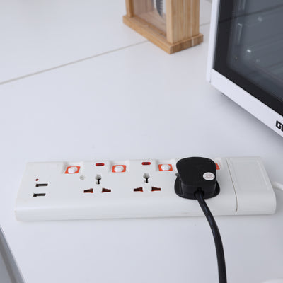 Geepas 3 Way Extension Socket with 2 USB Port - 4 Led Indicators with Power Switches | Extra Long 3m Cord, Over Current Protected | Ideal for All Electronic Devices