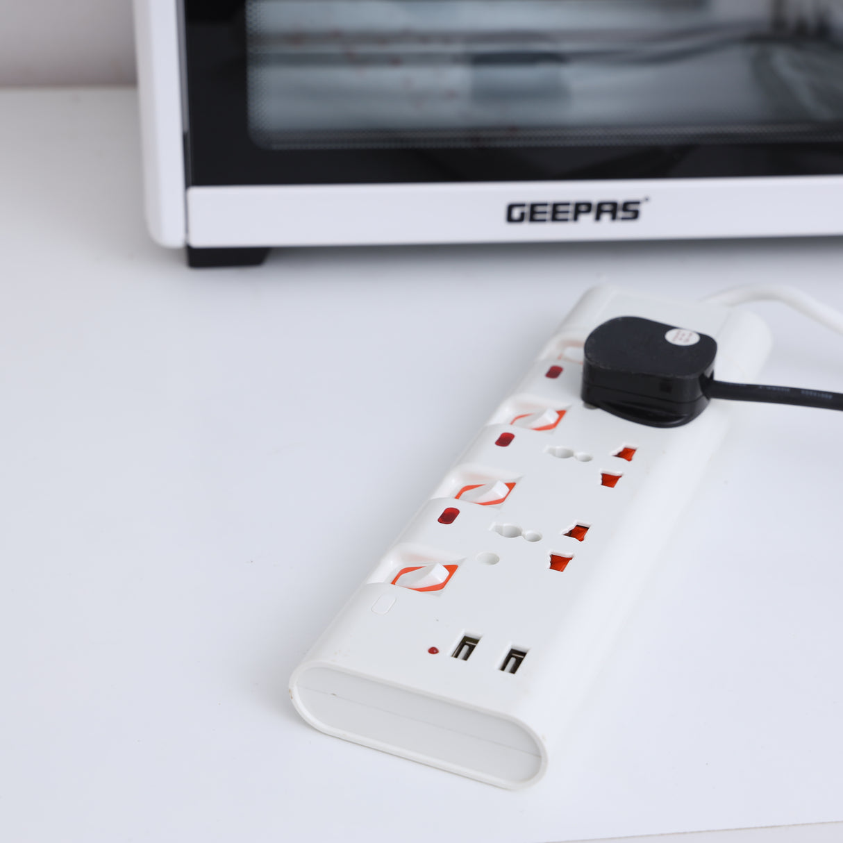 Geepas 3 Way Extension Socket with 2 USB Port - 4 Led Indicators with Power Switches | Extra Long 3m Cord, Over Current Protected | Ideal for All Electronic Devices