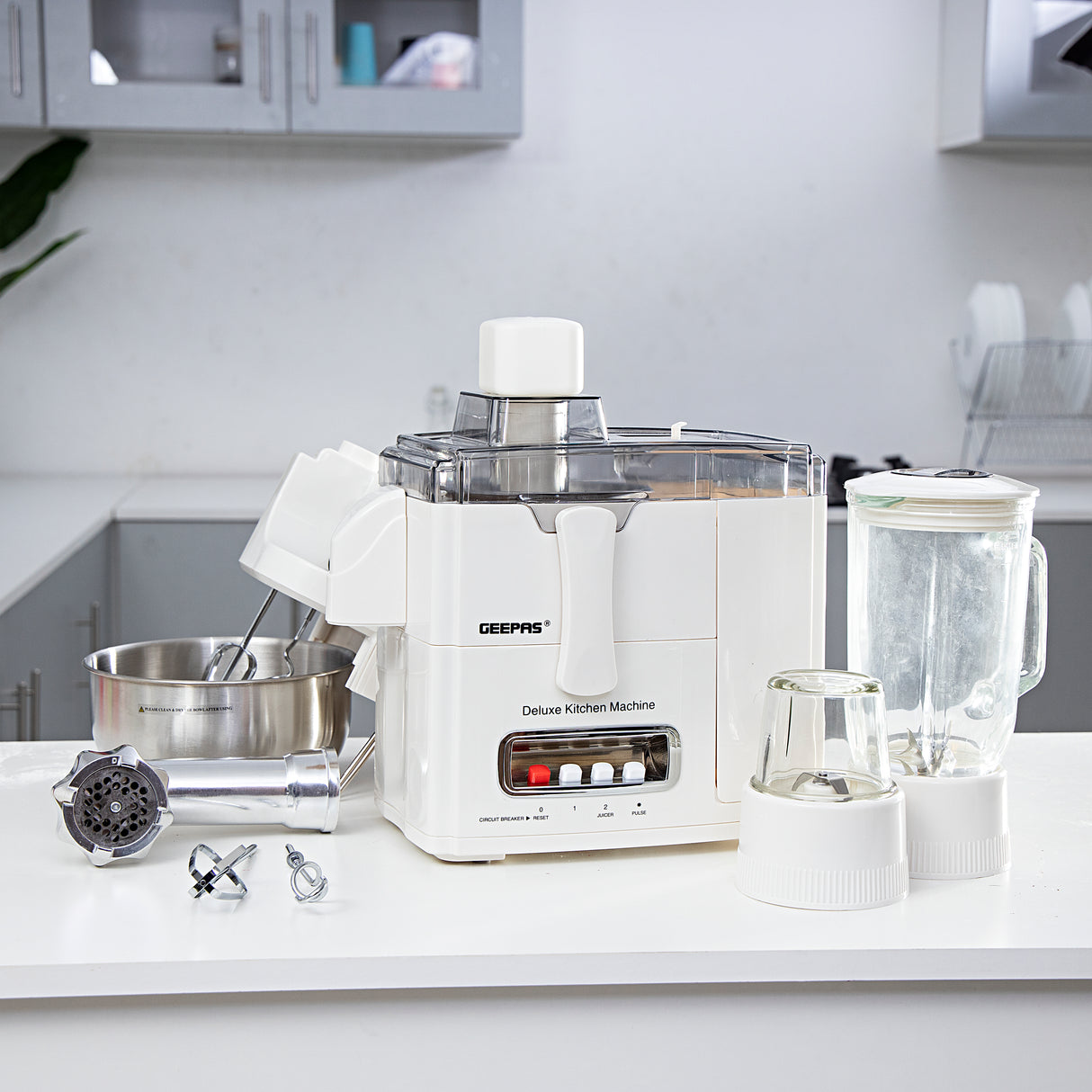 Geepas GSB1650 10-in-1 Food Processor & Juicer 400W - Multi-functional Smoothie Maker, Juicer, Compact Electric Blender, Chopper & Grinder | 1.5L Jar, 2-Speed Pulse Function for Ice Crusher