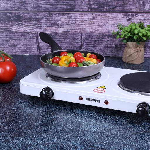 Geepas Electric Double Hot Plate GHP32014 | 2000W | Adjustable Temperature Control | Cast Iron Heating Plate 155mm | Overheat Protection | |Portable Electric Hob