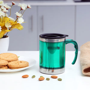 Royalford RF5130 Double Wall Travel Mug | 400ml Stainless Steel Insulated Coffee Mug |  Leak Resistant Thermal Cup for Hot & Cold Drinks | Portable Office & Travel Mug