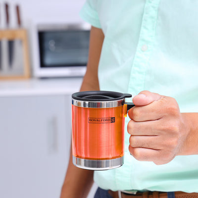 Royalford RF5131 Travel Mug 290ml| Double Wall Stainless Steel Insulated Cup with Handle Leak Resistant Design| Keeps Drinks Hot and Cold Durable Portable Mug|