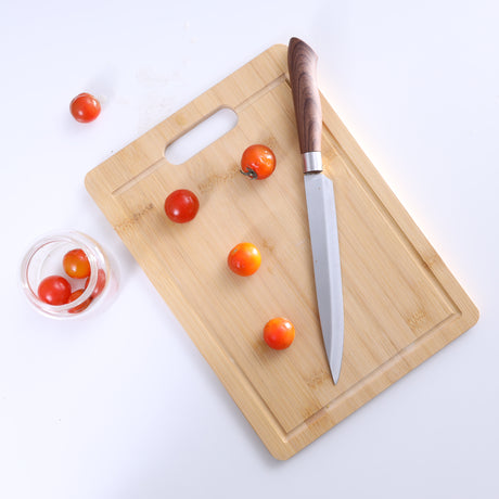Royalford RF9498 Bamboo Cutting Board | Organic Bamboo Chopping Board|  Handle & Juice Groove | Knife-Friendly | Durable| Hygienic | Easy to Clean | 330x230x14mm Size