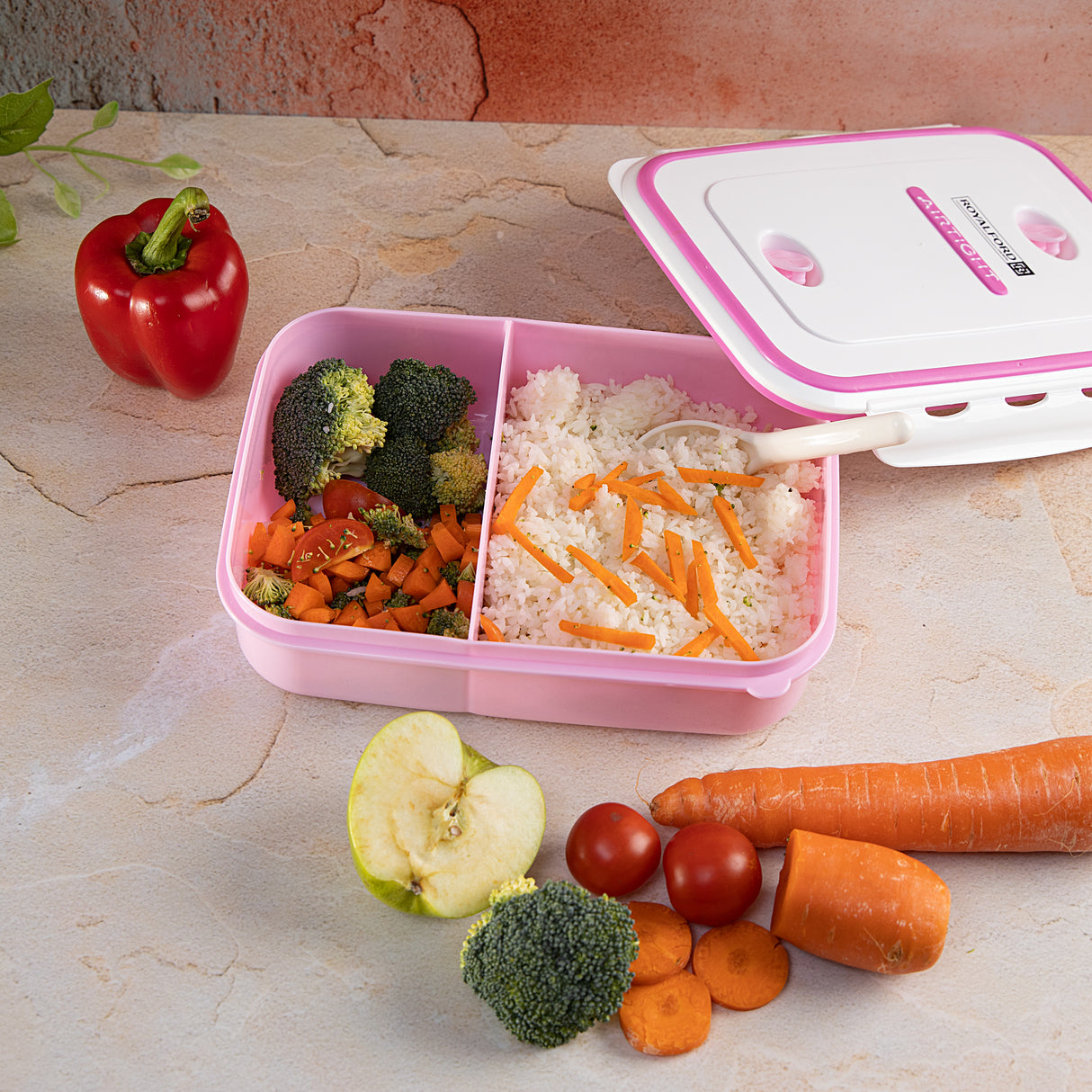 Royalford RF4398PN lunch box| durable food storage container with secure lid, lightweight| food-grade material, easy to carry, ideal for school, office& daily use|