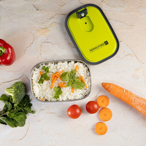 Royalford RF7013 Rectangle Stainless Steel Food Container 350ml| BPA-free storage box with durable build| hygienic design, leak-resistant lid, and compact size|