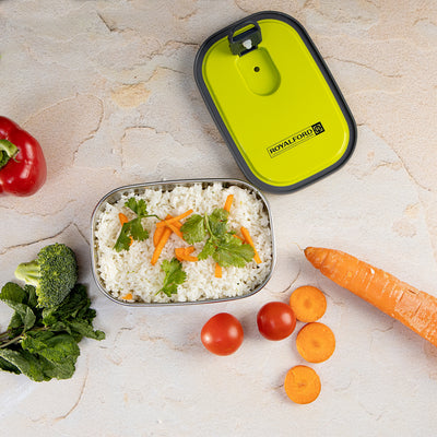 Royalford RF7013 Rectangle Stainless Steel Food Container 350ml| BPA-free storage box with durable build| hygienic design, leak-resistant lid, and compact size|
