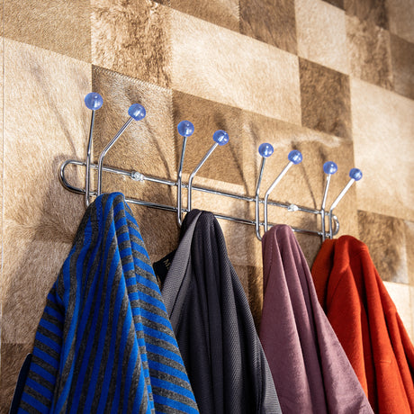 Royalford RF1427 4 Hooks Metal Hanger| wall mounted, durable storage rack with sturdy metal build| chrome finish, and rounded tips, ideal for dress, and home use|