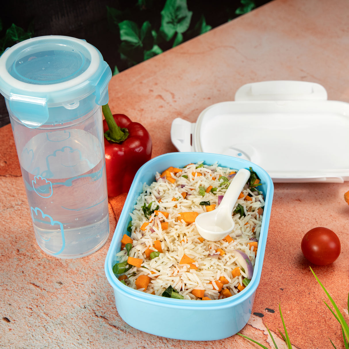 Royalford RF4396 lunch box with water bottle set for kids| durable and lightweight design with secure locking lid| spill-resistant bottle, perfect for school, travel|