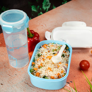 Royalford RF4396 lunch box with water bottle set for kids| durable and lightweight design with secure locking lid| spill-resistant bottle, perfect for school, travel|