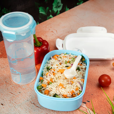 Royalford RF4396 lunch box with water bottle set for kids| durable and lightweight design with secure locking lid| spill-resistant bottle, perfect for school, travel|