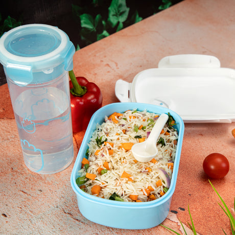 Royalford RF4396 lunch box with water bottle set for kids| durable and lightweight design with secure locking lid| spill-resistant bottle, perfect for school, travel|