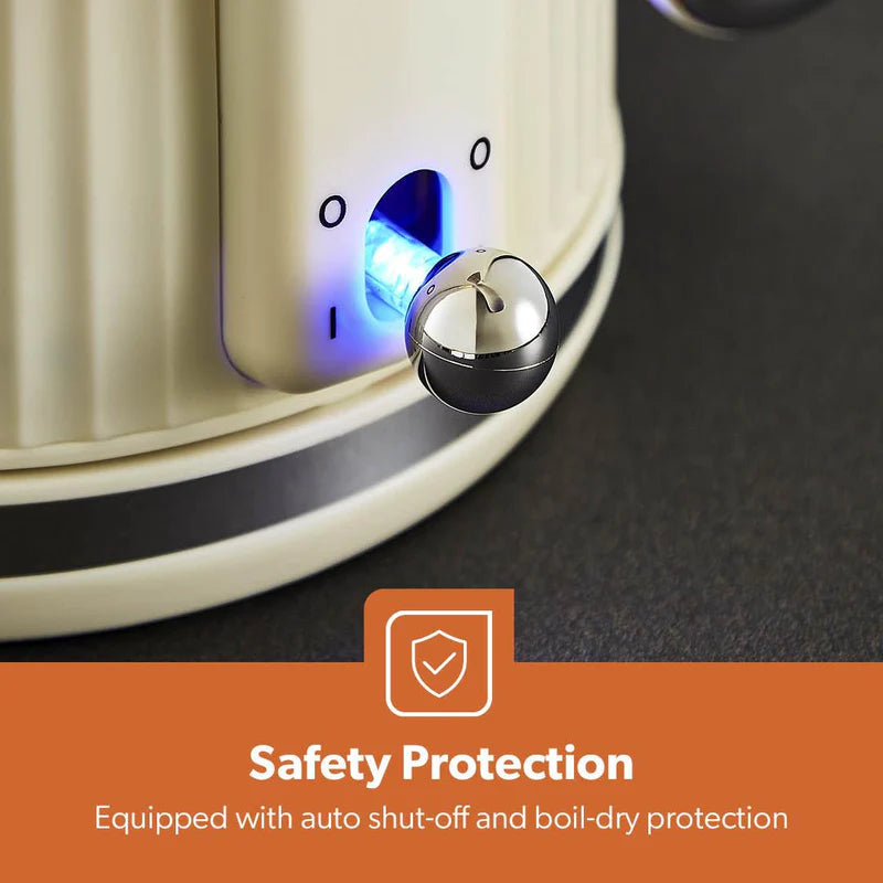 Geepas 1.7L Fluted Jug Kettle GK38068UK-CR | 360° Rotation, Boil-Dry Protection, Auto Cut-Off | For Water, Milk, Tea | Removable Filter | Cream, 2-Year Warranty