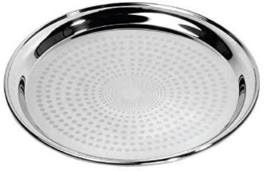 Royalford RF5345 Stainless Steel Round Serving Tray | Premium Stainless Steel | Elegant Mirror Finish | Raised Edges | Strong & Stable Construction | Durable Design