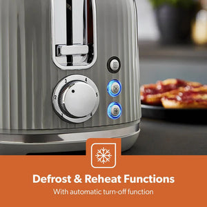 Geepas Fluted Bread Toaster- GBT36558UK-GR/ 2 Slice Slot, with 6 Adjustable Browning Control and Removable Crumb Tray, Defrost and Reheat Button/  2 Years Warranty, Grey