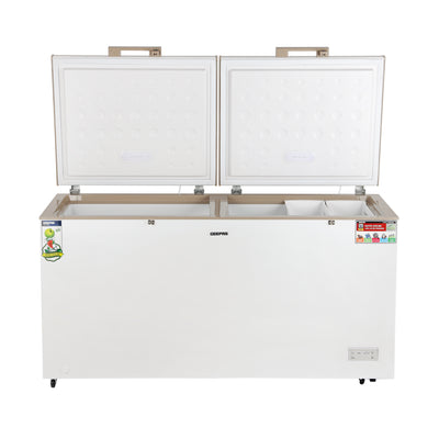 Geepas GCF55019WAH 550L Chest Freezer | Turbo Cooling | LED Light | Adjustable Thermostat | Lock & Key | 100% HCF Free | High-Efficiency Cooling | 1-Year Warranty