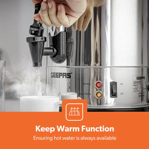 Geepas 15L Stainless Steel Water Boiler GK5219 | 1650W High Performance Electric Hot Water Dispenser| Durable Build| Safe to Use| Ideal for Home & Office|2 Years Warranty