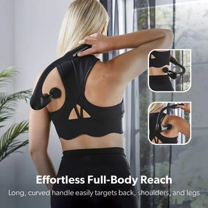 Geepas GM86093UK Curved Long Handle Massage Gun| 5-Speed Brushless Motor Massager with 4 Heads| LED Indicators & 15-Min Timer for Deep Muscle Relaxation| 2 years warranty