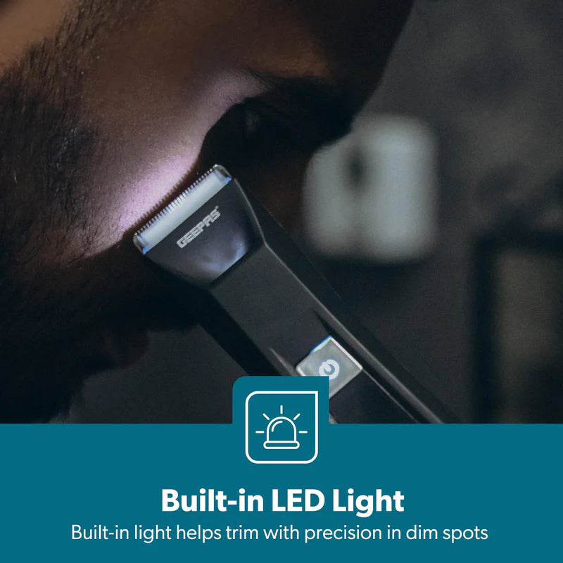 Geepas GTR57519UK Waterproof Body Trimmer with LED Display | IPX5 Protection | Ceramic & Stainless Steel Blades | 2-Speed Control |  LED Light for Full Body Grooming